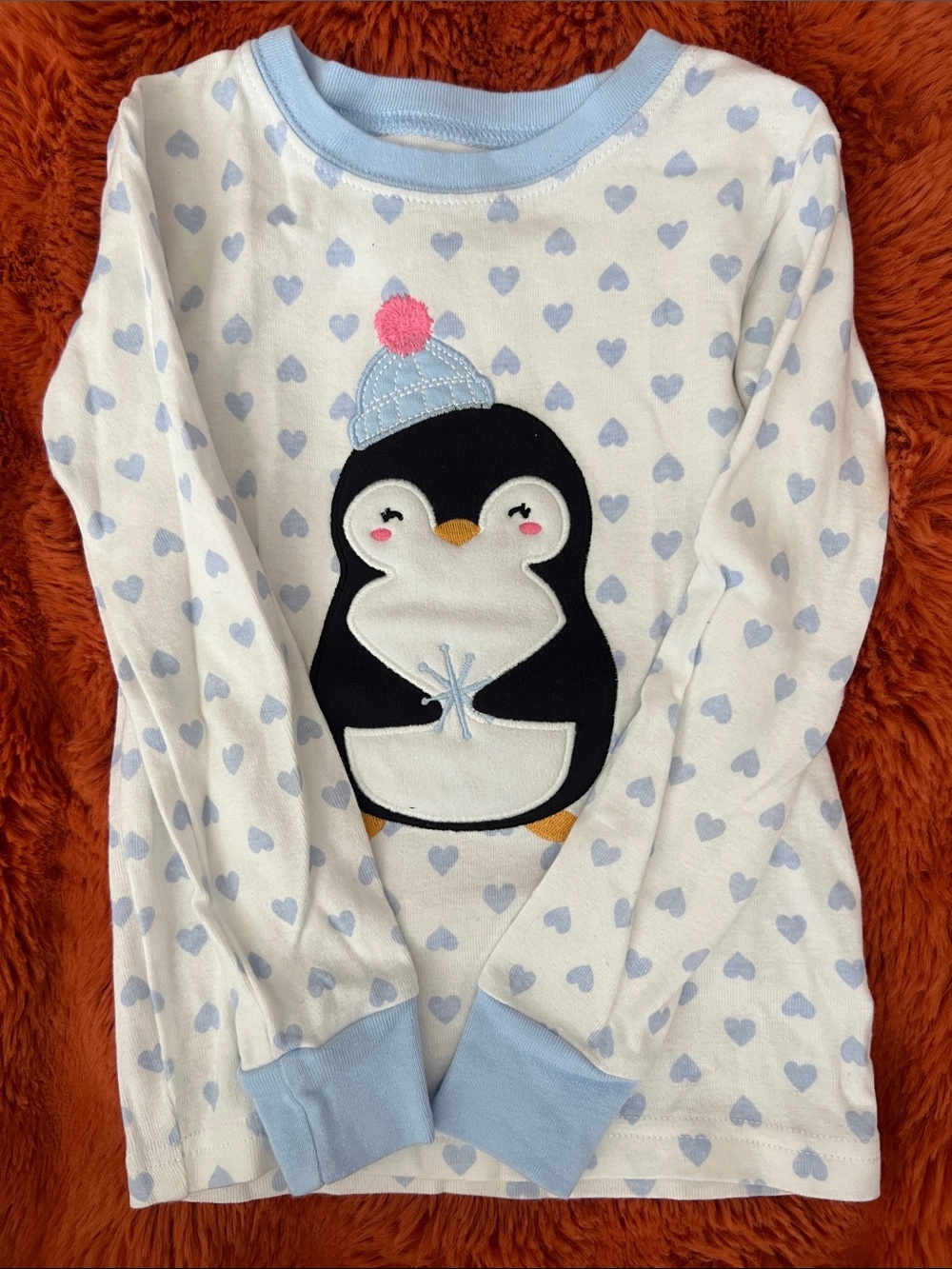 Carter's White & Light Blue Penguin Heart Pajama Top